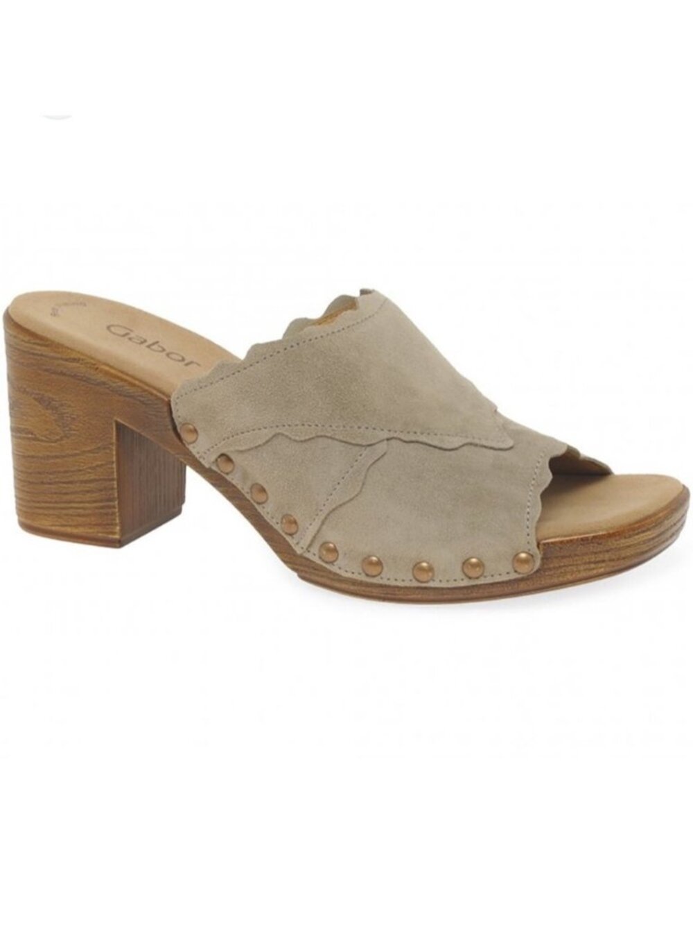 Gabor Carmen Mule Heeled Slip On Heel Shoes Open Toe Sandals Beige Suede size 37